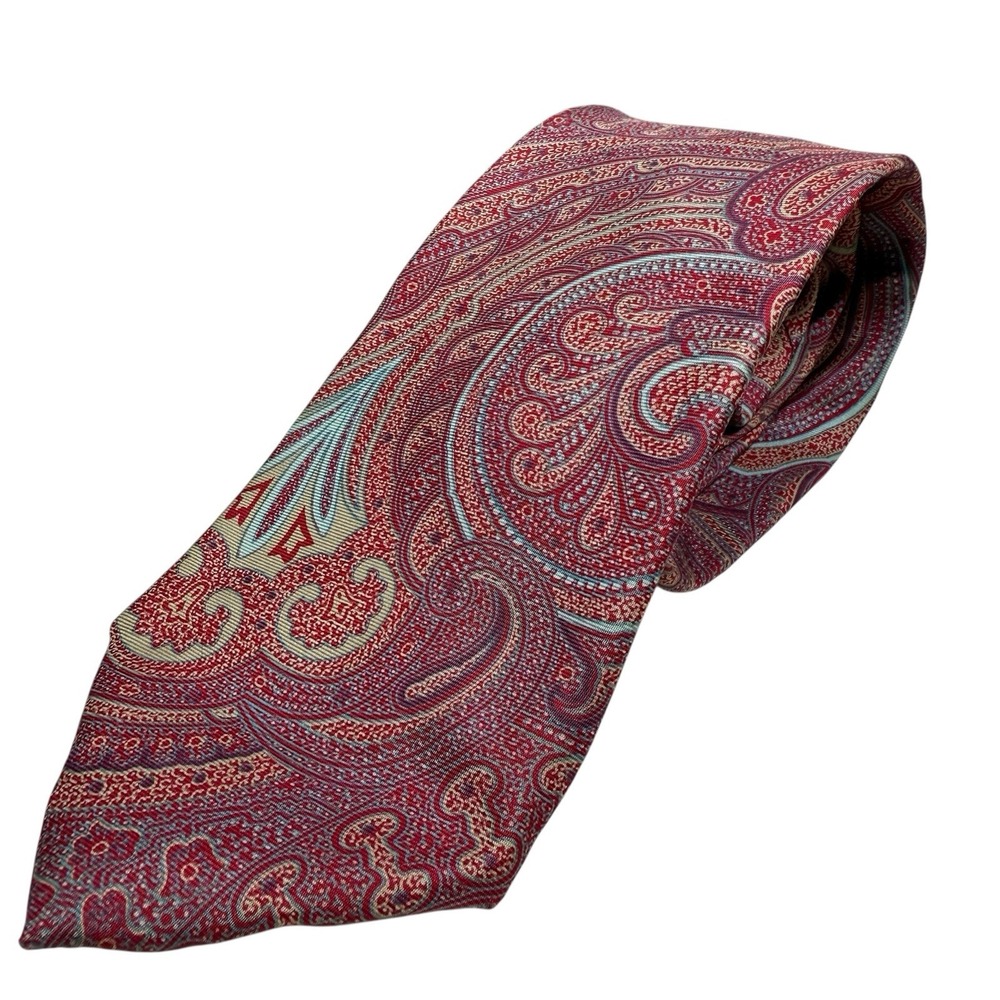 Yves Saint‎ Laurent Paisley Necktie Mens Red 100% Silk USA Vintage